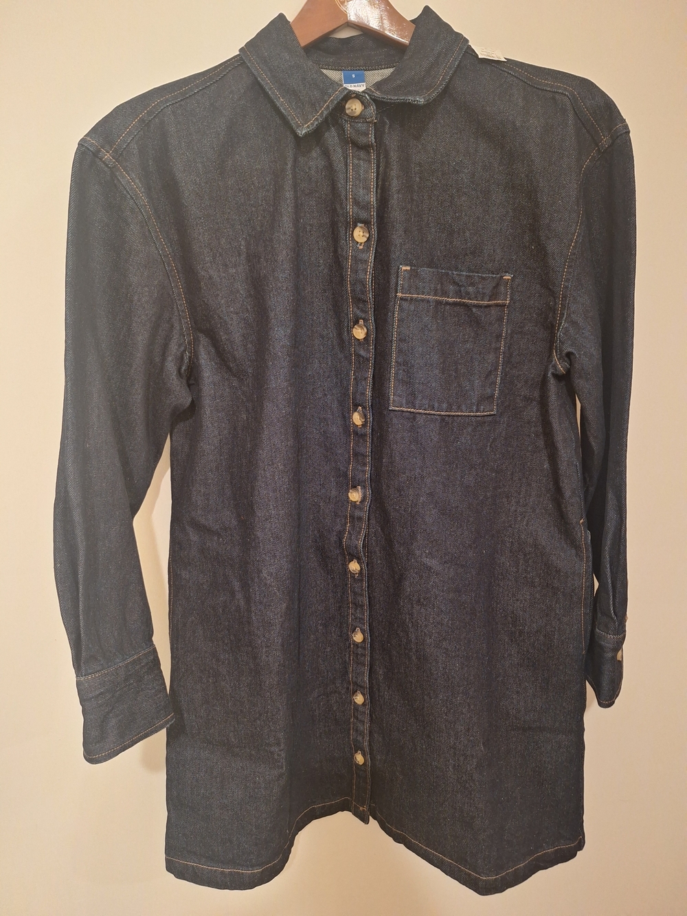 Old Navy Dark Indigo Denim Shirt with Contrast Stitching